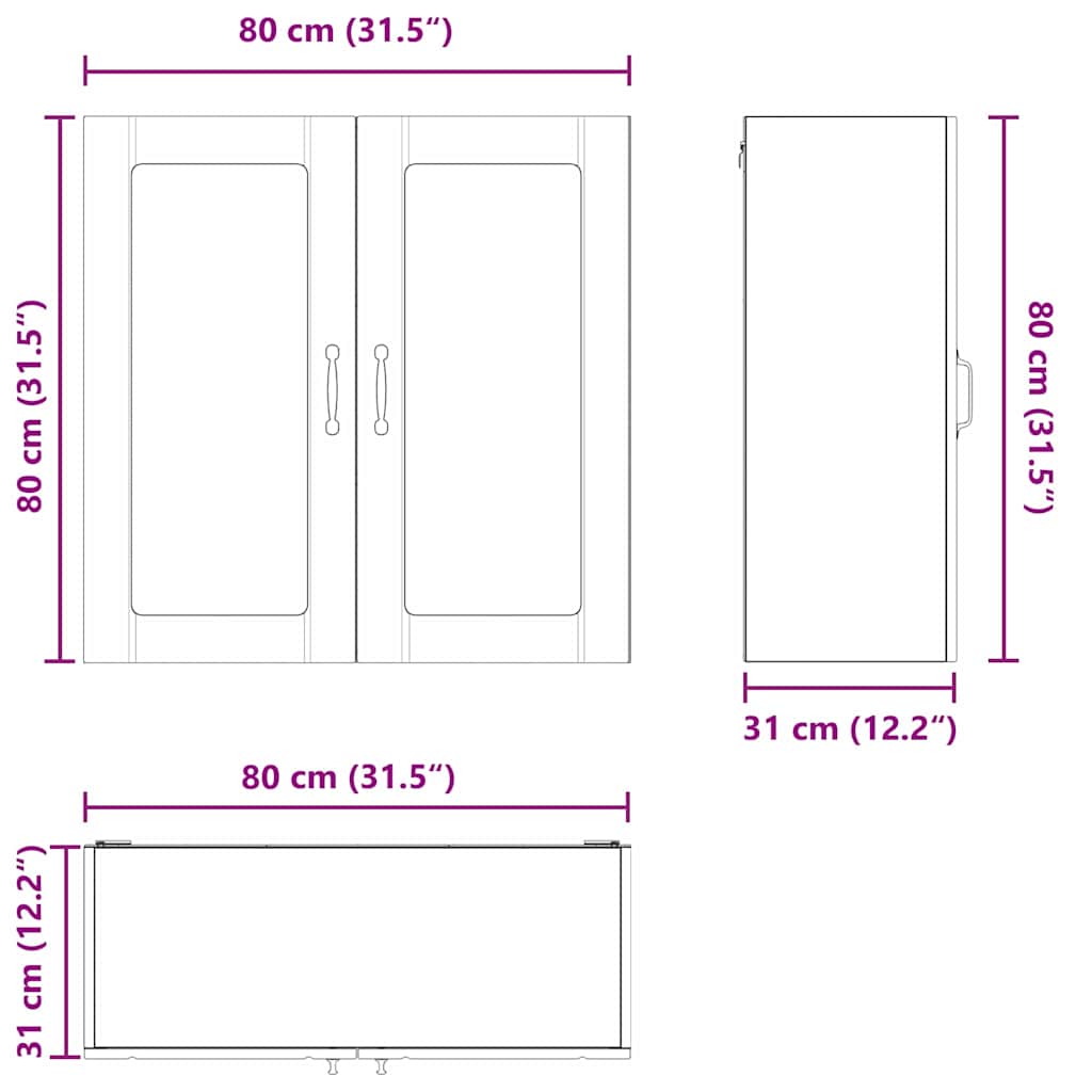 Wall Mounted Glass Cabinet LUCCA Sonoma Oak 80 x 31 x 80 cm