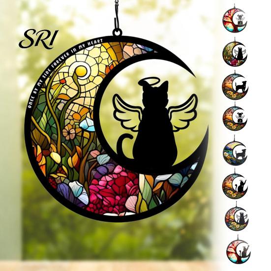 Pet Memorial Sun Catcher Acrylic Suncatcher Angel Cat Dog Panel Stained Glass Rainbow for Pets Window Hanging Ornaments Loss Sympathy Gift Lovers