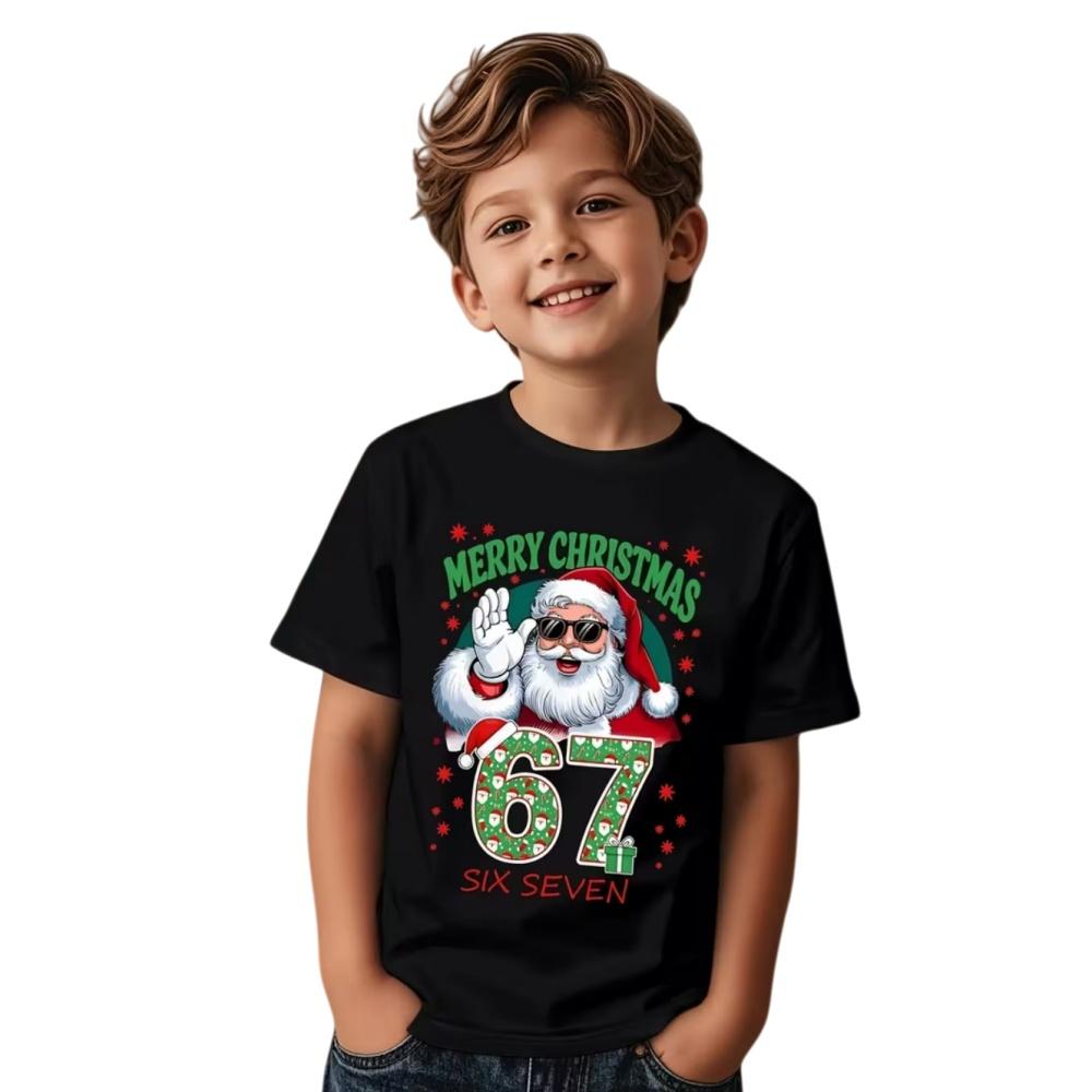 Fun Six Seven 6 7 Meme Design T-Shirt for Kids Chaotic Humor Y2k Game Saying Tees Christmas Gift Top Fashion Children's Clothing