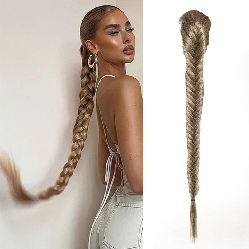 

24 ДЮЙМА Синтетичне Волосся Плетене Риб ячий Хвіст Риб яча Кістка Шнурок Шиньйон Подовжений Хвіст