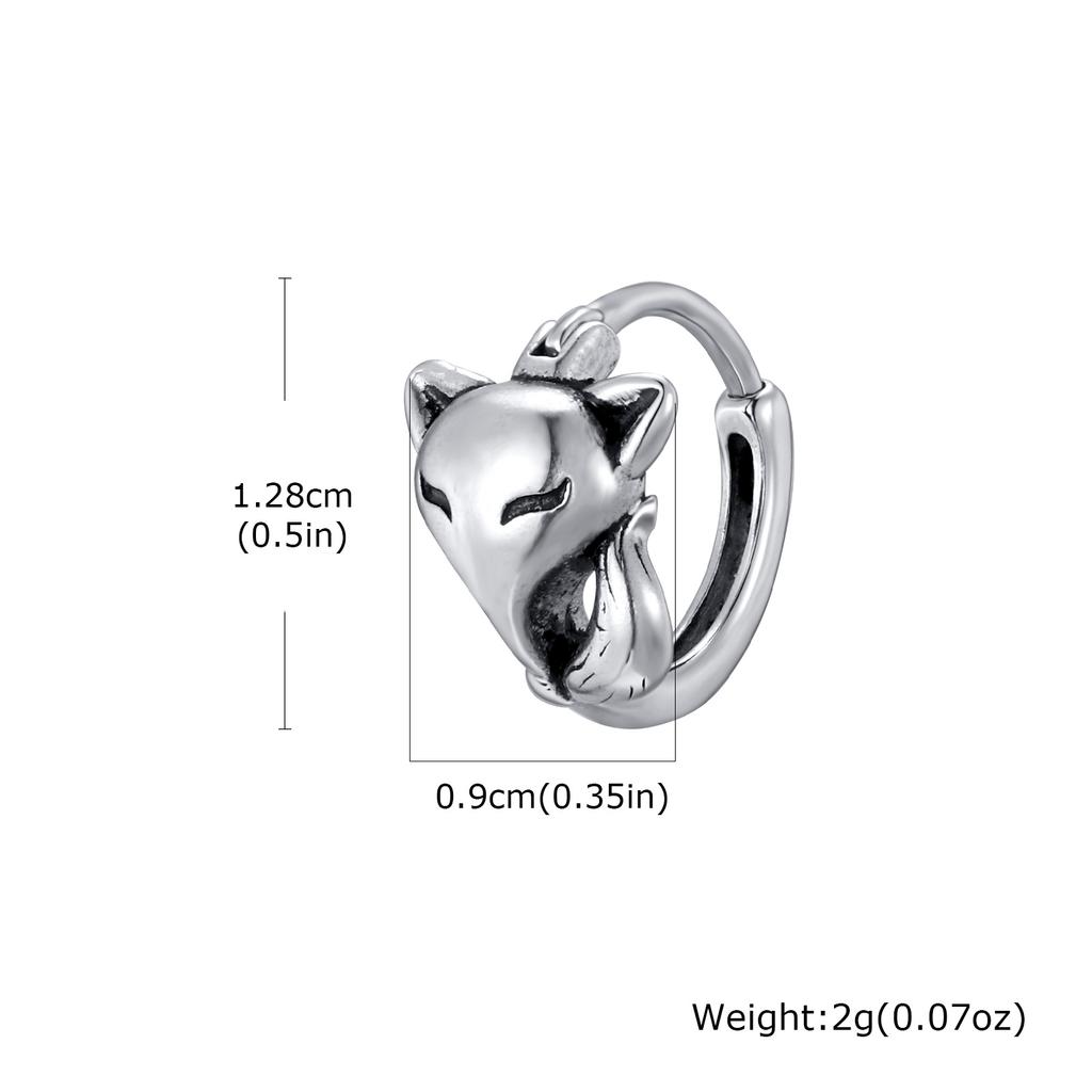 Fashion Chic Rose Fox Hoop Earrings, Silver Color Stainless Steel Small Huggies Earrings, Punk Trendy Hypoallergenic Jewelry