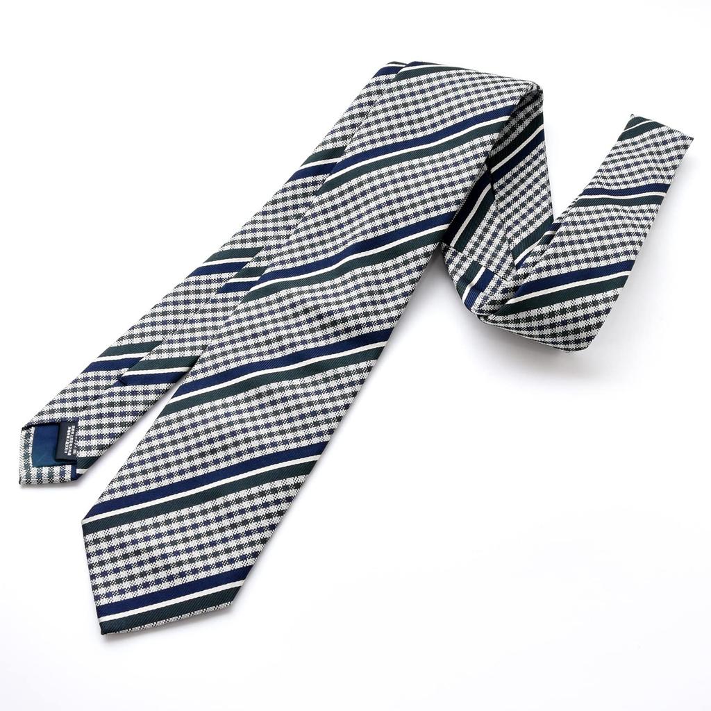 [Michiko London] Marken-Krawatte, Hergestellt in Japan, Italienischer Stoff, Seiden-Jacquard-Webart, Karomuster, Streifen, Business, Normale Größe (D.: Grün)