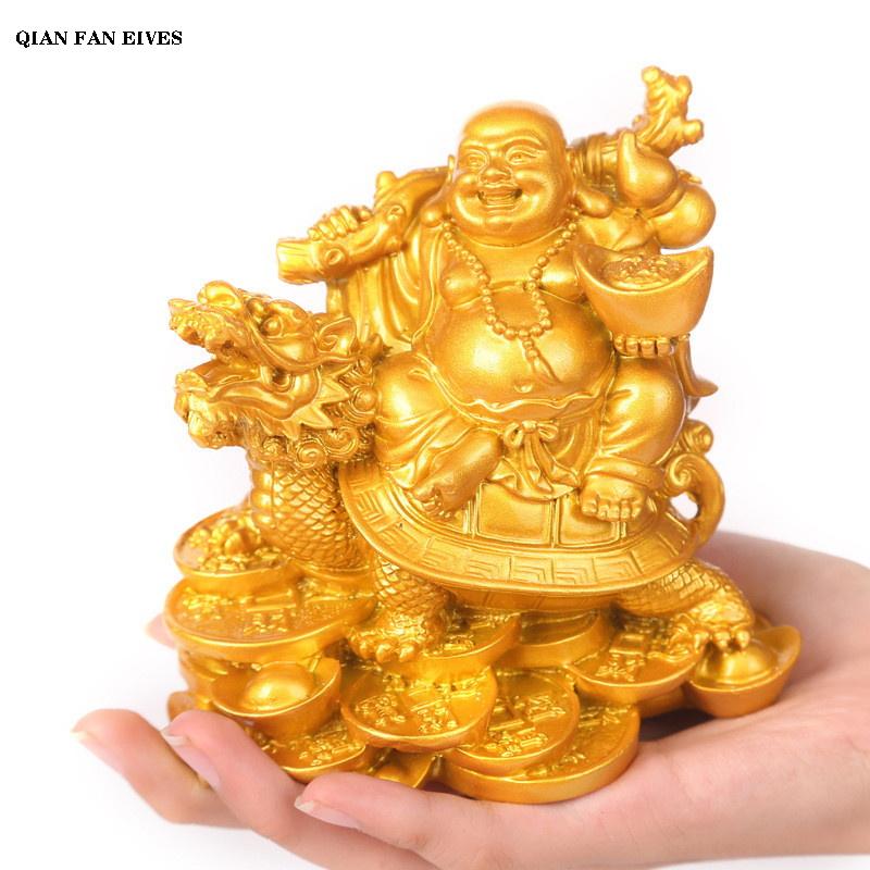 Resin God Beast Dragon Turtle Maitreya Buddha Statue Chinese Characteristic Fortune Decoration Home Office Feng Shui Statue