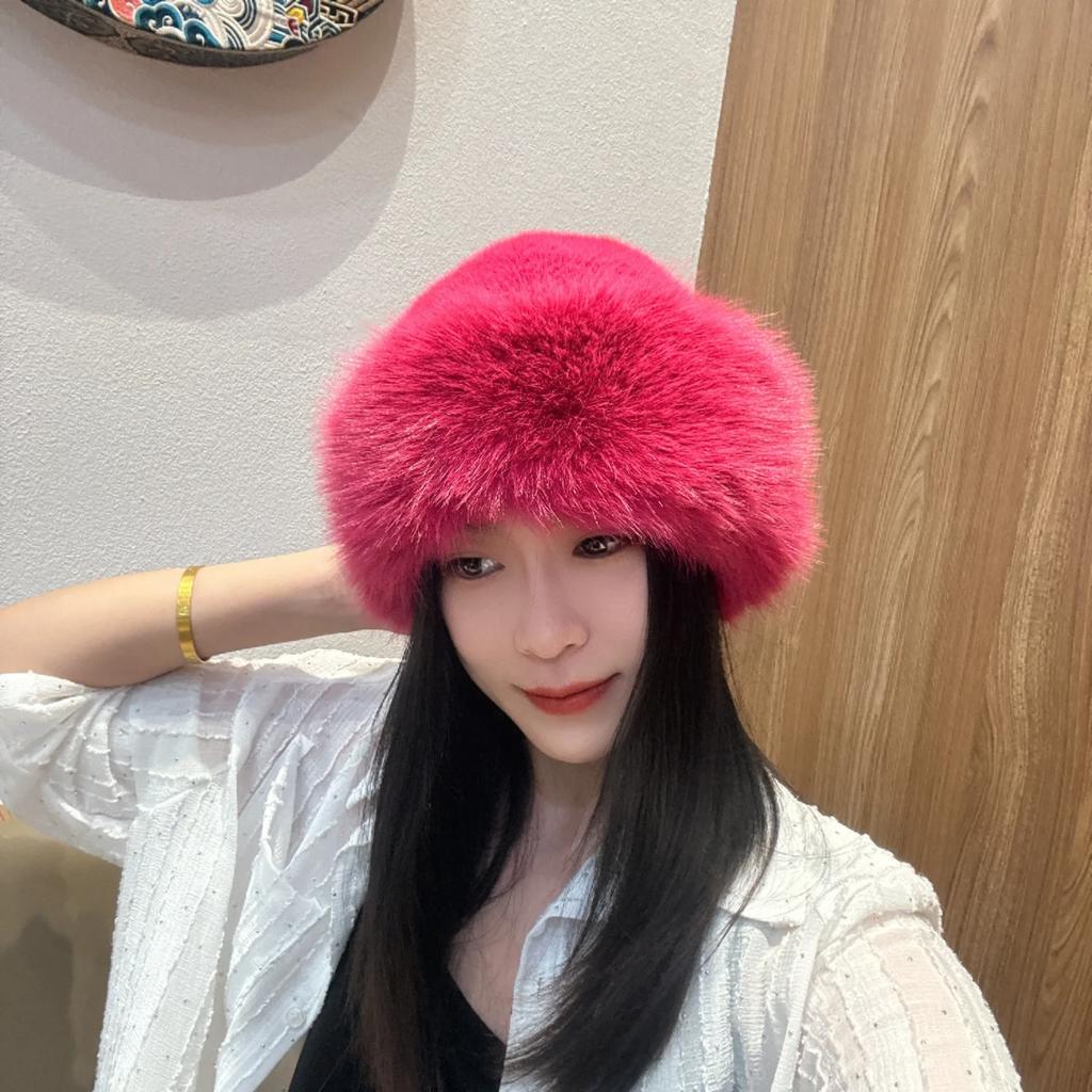 Warm Winter Plush Mongolian Hat Women Fur Bucket Cap Riding Thicken Fluffy Brimless Comfortable Fashion Outdoor Casual Soft Hat