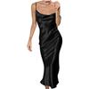 Summer Dress Satin Spaghetti Strap Cowl Neck Backless Midi Dress Elegant Up Low Back Cocktail Dress