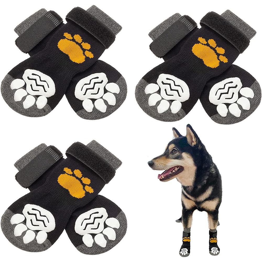 Anti-Slip Dog Socks Adjustable Pet Non-Slip Paw Protection with Paw Pattern for Puppy Dog Indoor Traction Control Wear on Floor