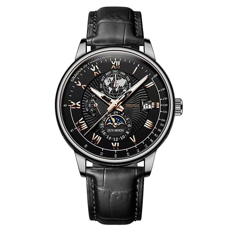 Modern Mens Watch With Calendar Function And Leather Strap For Business Use