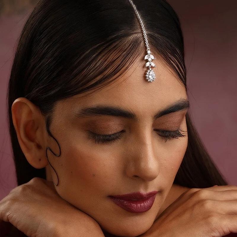 Indian Bridal Forehead Chain Headwear Wedding Accessories Elegant Headband Leaf Zircon Hair Chain Jewelry For Women