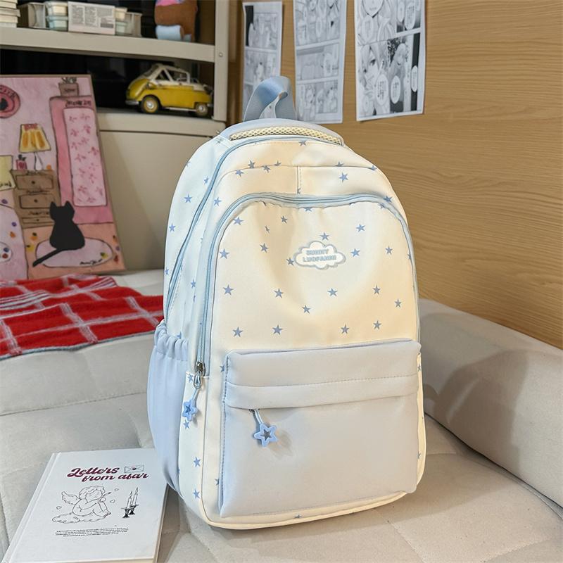 Star Print Women's Backpack Color Block Student Schoolbag Travel Backpack