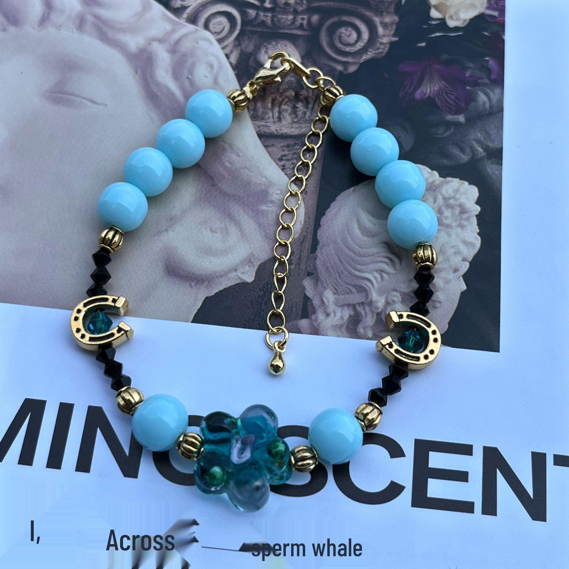 

Винтажный роскошный королевский синий стеклянный цветочный набор ожерелья и браслета с бусинами