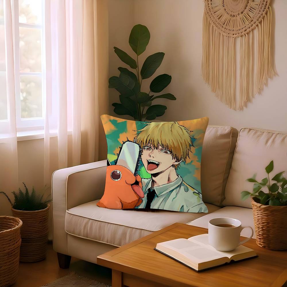 Denji Piła Człowiek Ścieg Szczęśliwy Smok Poszewka na Poduszkę Poszewka na Poduszkę Sofową Dekoracja Pokoju Domowego Prezent dla Dzieci