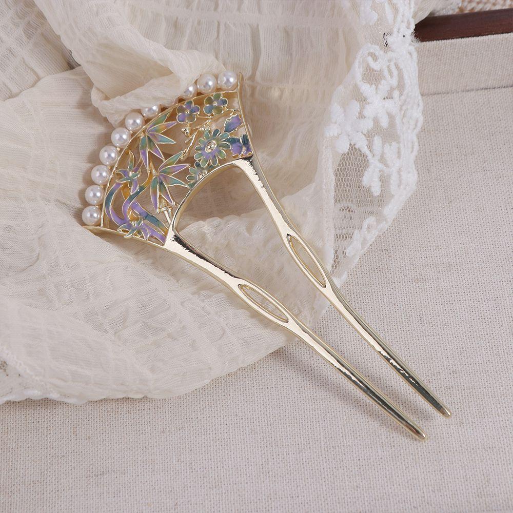 Pearl Hanfu U Shape Hairpin U-shaped Fan Hair Stick Cute   Cheongsam Accessories
