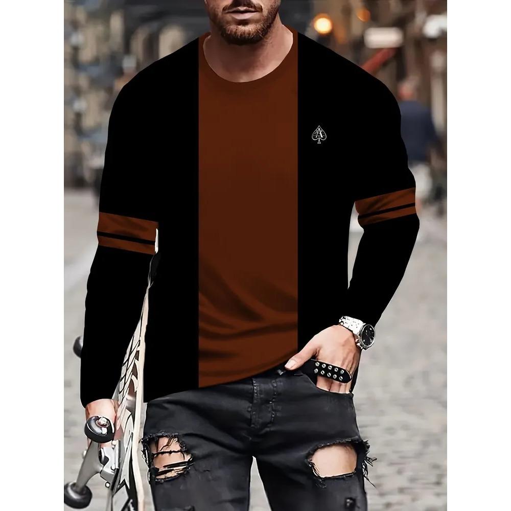 Herbst Rundhals Modisch Vielseitig Freizeit Streifen 3D Langarm T-Shirt Herren Mode Komfort Locker Sport Großes T-Shirt