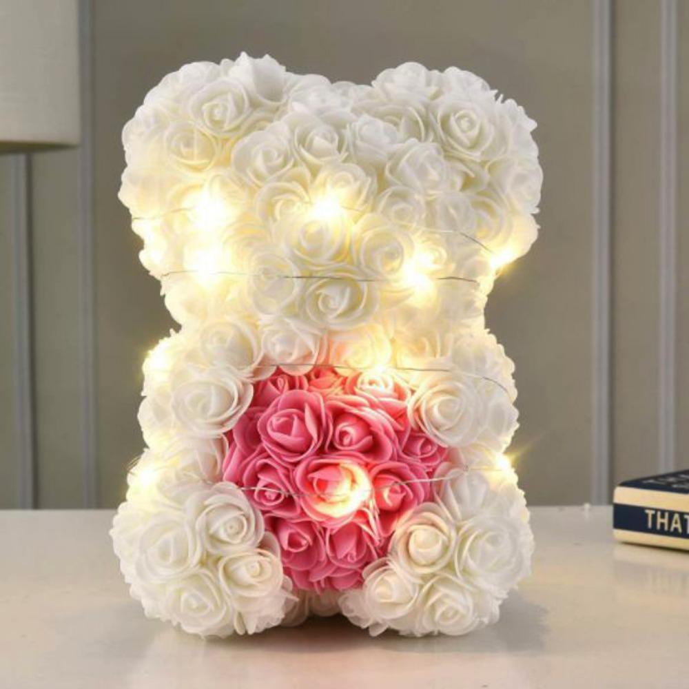 25cm Artificial Teddy Rose Multicolors Romantic Valentines Day Gift Flower Bear with LED Strip Girlfriend Women Anniversary Bear