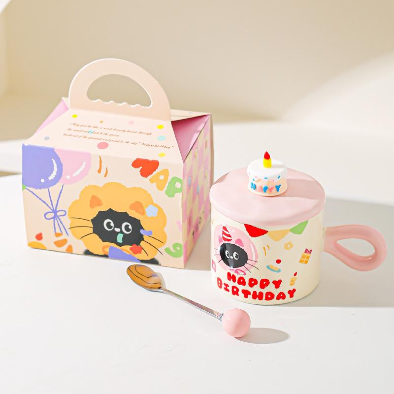 Cute Cartoon Cat Ceramic Mug Couple Water Cup High Value Gift Box Souvenir Birthday Gift Breakfast Cup