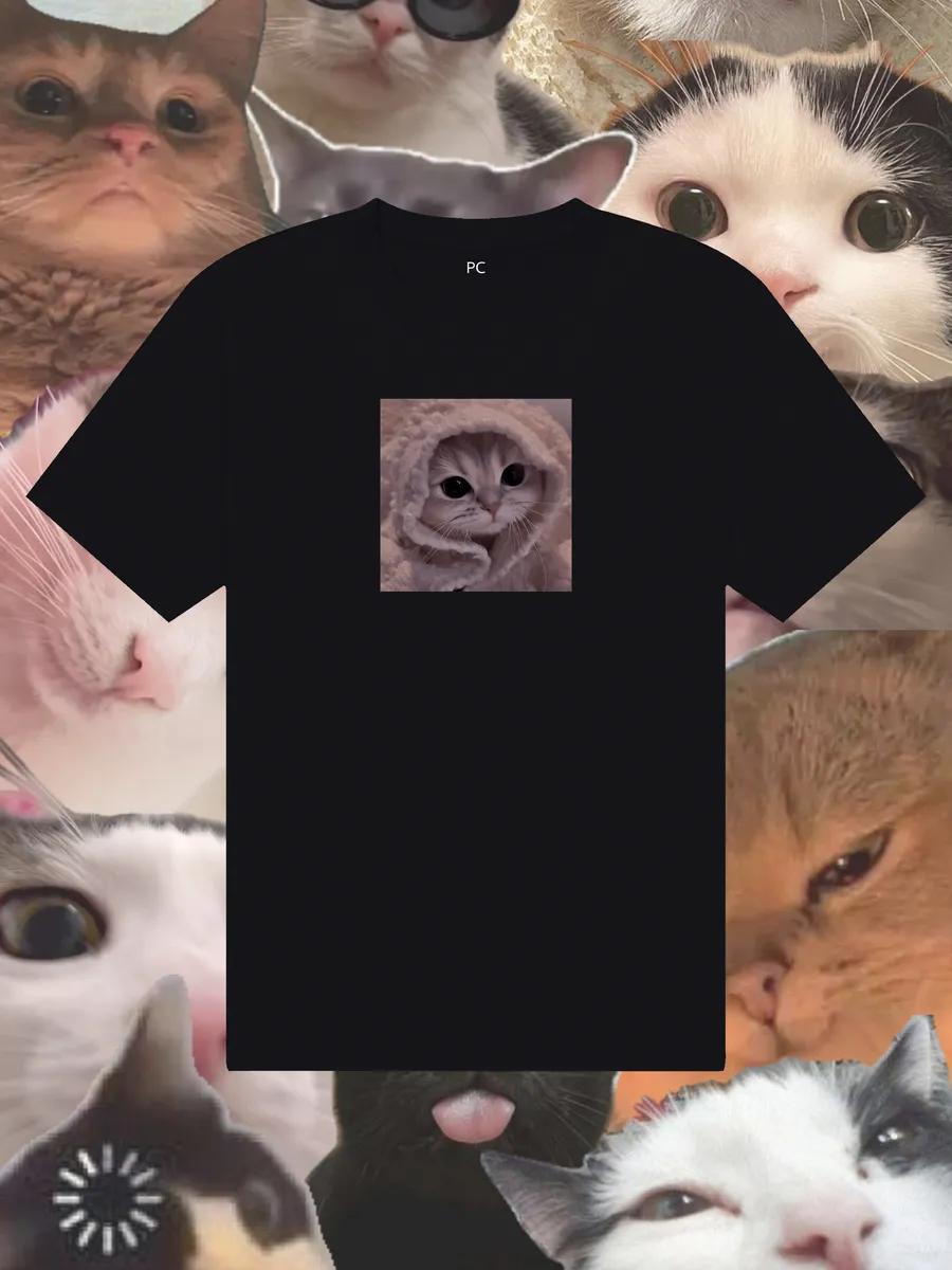 Black T-shirt with cat print 4XL