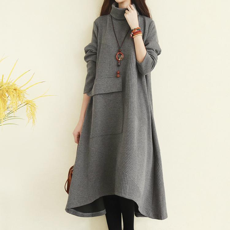 Primavera Otoño Invierno Nueva Moda Vestidos Mujer Casual Elegante Vintage Talla Grande Suelto Oficina Manga Larga Midi Largo Maxi Vestido M-2XL