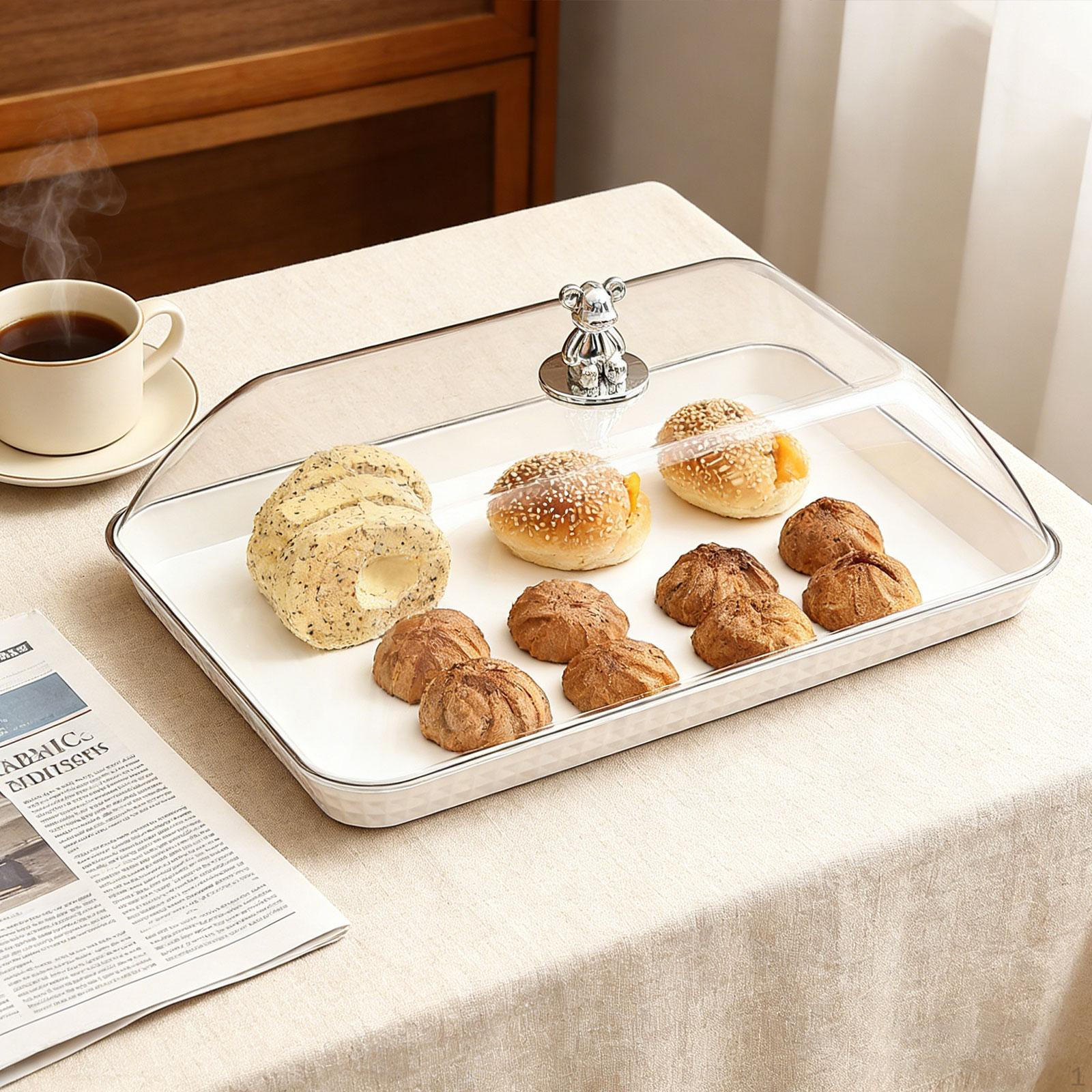 

Cake Stand Plate Holder Dessert Serving Platter Cheese Bread Organizer with Dome Lid Pp S
