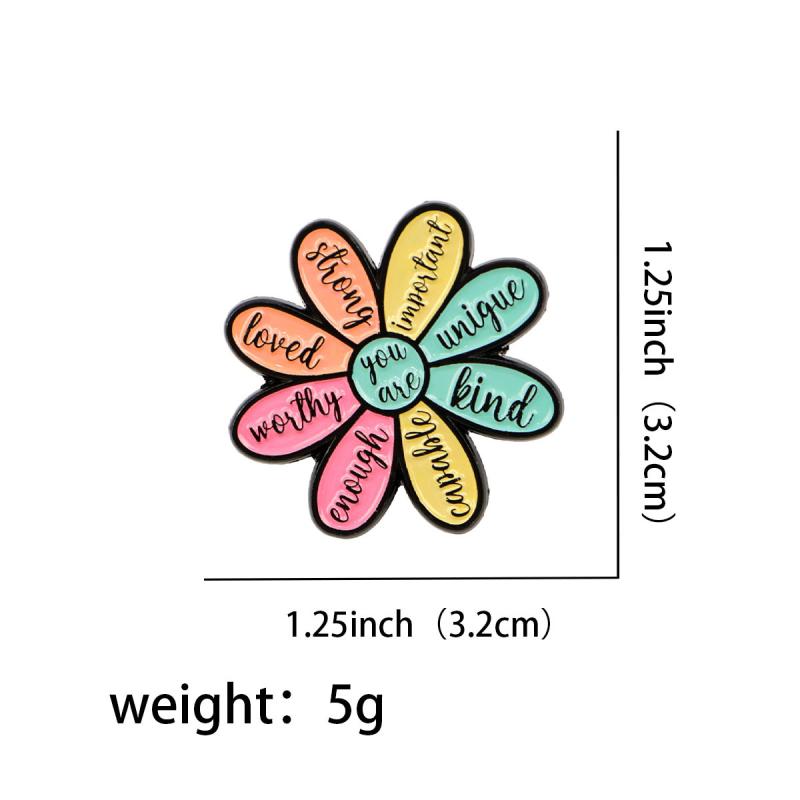 Inspirational Quote Enamel Pin Motivational Flower Brooch Pines Lapel Pins Reminder Badge Clothes Accessories Jewelry Gift