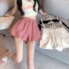 Unisex Pink High-Waisted Summer Shorts: Loose Fit, A-Line, Drawstring, Wide Leg, Trendy Sports Hot Pants