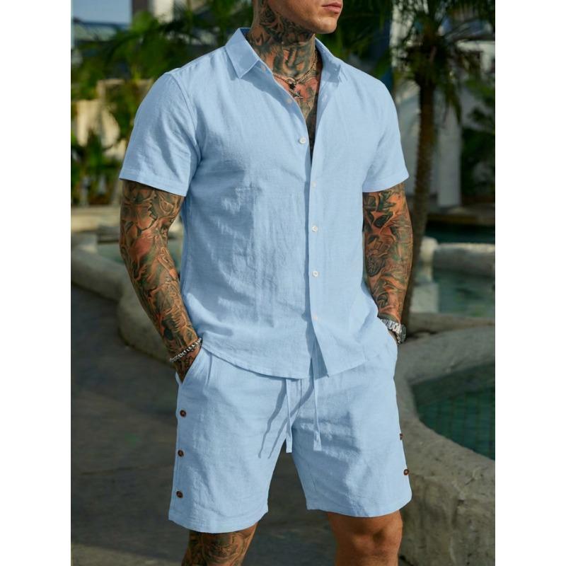 Men Casual Summer Short Sleeve Shirt And Shorts Beach Vacation Set