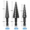 3 Piezas HSS Broca Escalonada de Ranura Recta 3-12mm 4-12mm 4-20mm Nitruro Negro Hexagonal Cortador de Agujeros para Madera Metal Juego de Herramientas de Perforación de Núcleo