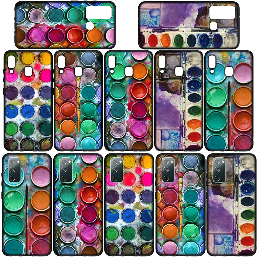 Hoesje voor Samsung Galaxy S25 S24 S23 iPhone 16 15 Xiaomi Redmi Note 14 13 12 16E 11 Pro Max OPPO Moto Huawei Paintbox Palette Water Color Pallet Cover