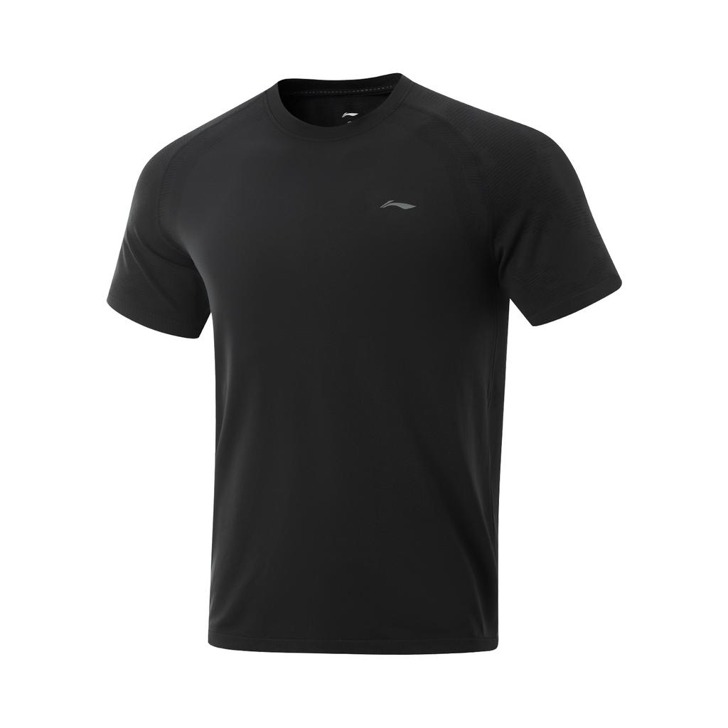 Li-Ning Fitness Series Round Neck Letter Knit Short Sleeve T-Shirt Men Tops Black ATSV317-2