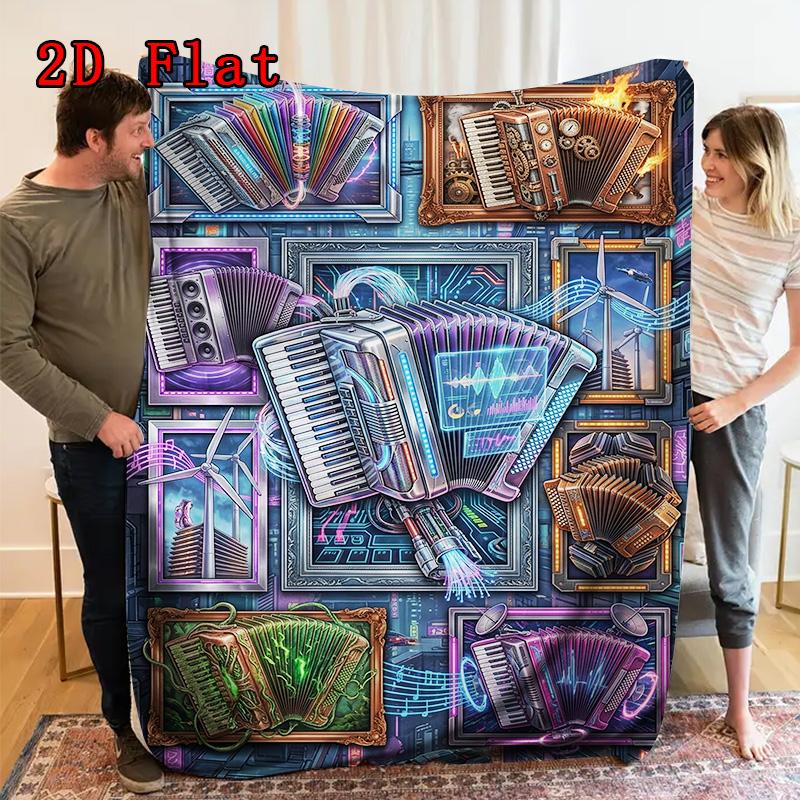Futuristic Accordion Fusion 2D Flat Pattern Flannel Blanket, High quality All Seasons, Home Decor, Warmth and Comfort, Perfect for Christmas Gifts.