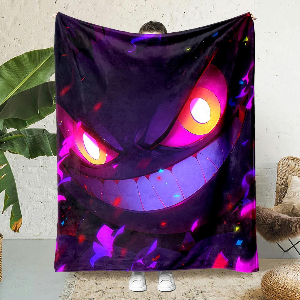 1PC Pokemon Gengar Mantas de Dibujos Animados Suave y Esponjosa Manta de Felpa Manta para Sofá Oficina Manta de Picnic Playa Adecuada para Todas las Estaciones