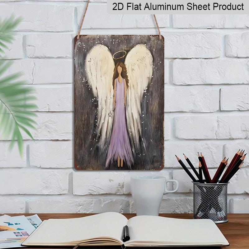 Placa Metálica 2D Plana "Anjo Estético - Pintura Decorativa Guardião Sagrado" Placa de Alumínio Engraçada Humorística para Rua, Pátio, Shopping, Garagem