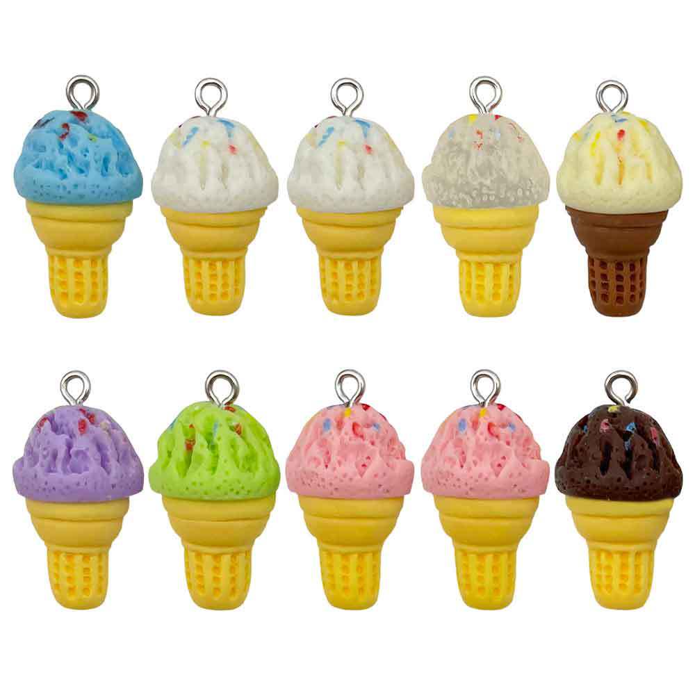 DIY Resin Summer Ice Cream Charms - 8 Colors, 15x28mm - for Bracelets, Necklaces, Keychains, Small Pendants