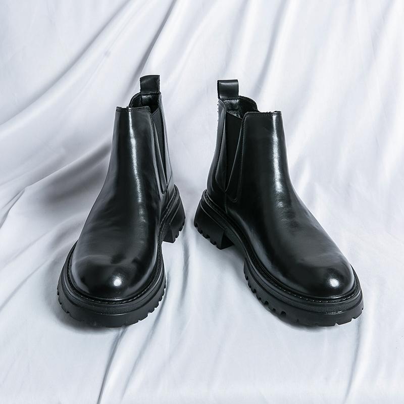 British Style Chelsea Men's Boots Thick Soled Ankle Boot Luxury Brand Business Casual High Top Leather Shoes Motorcycle Boots