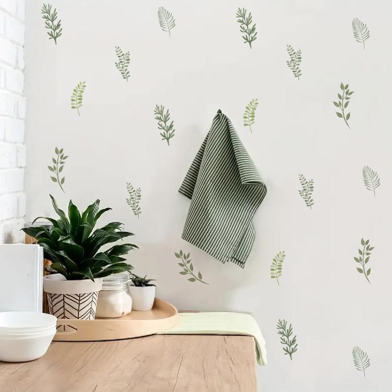 Green Leaf Wall Decals Removable Botanical Peel And Stick Stickers Minimalist Plant Decor For Bedroom Living Room