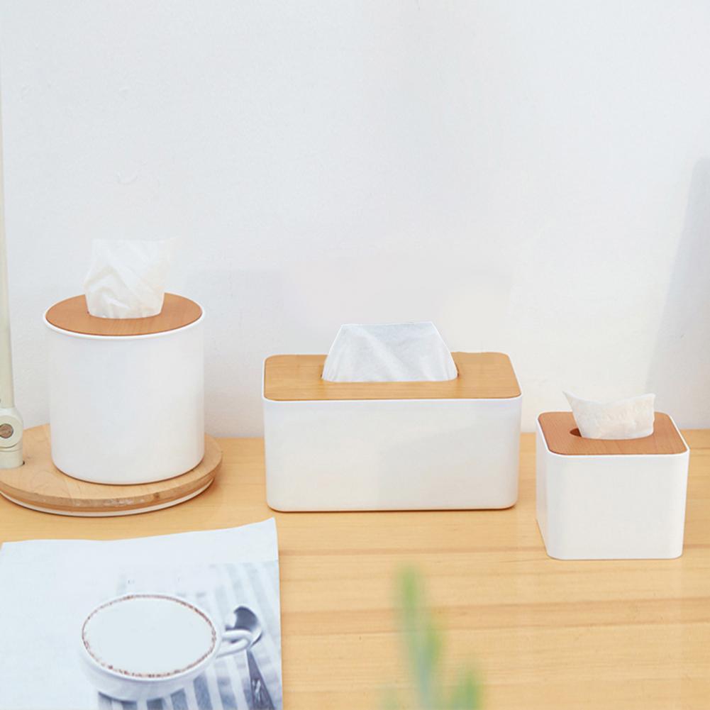 Household Tissue Storage Holder Rectangle/Round/Square Moisture-proof White Desktop Tissue Box for Bathroom Paper Dispenser Case