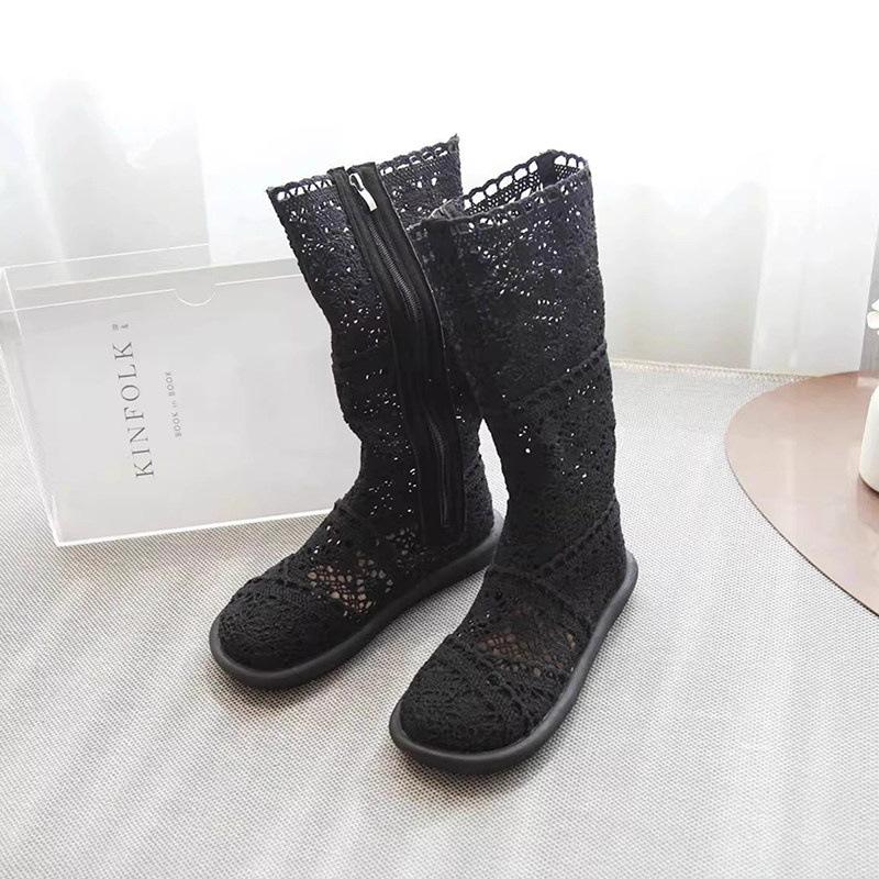 

Mesh high cool boots women s summer sandals thin hollow tube boots cotton and linen wind Martin net boots women s spring and autumn 40 чорний