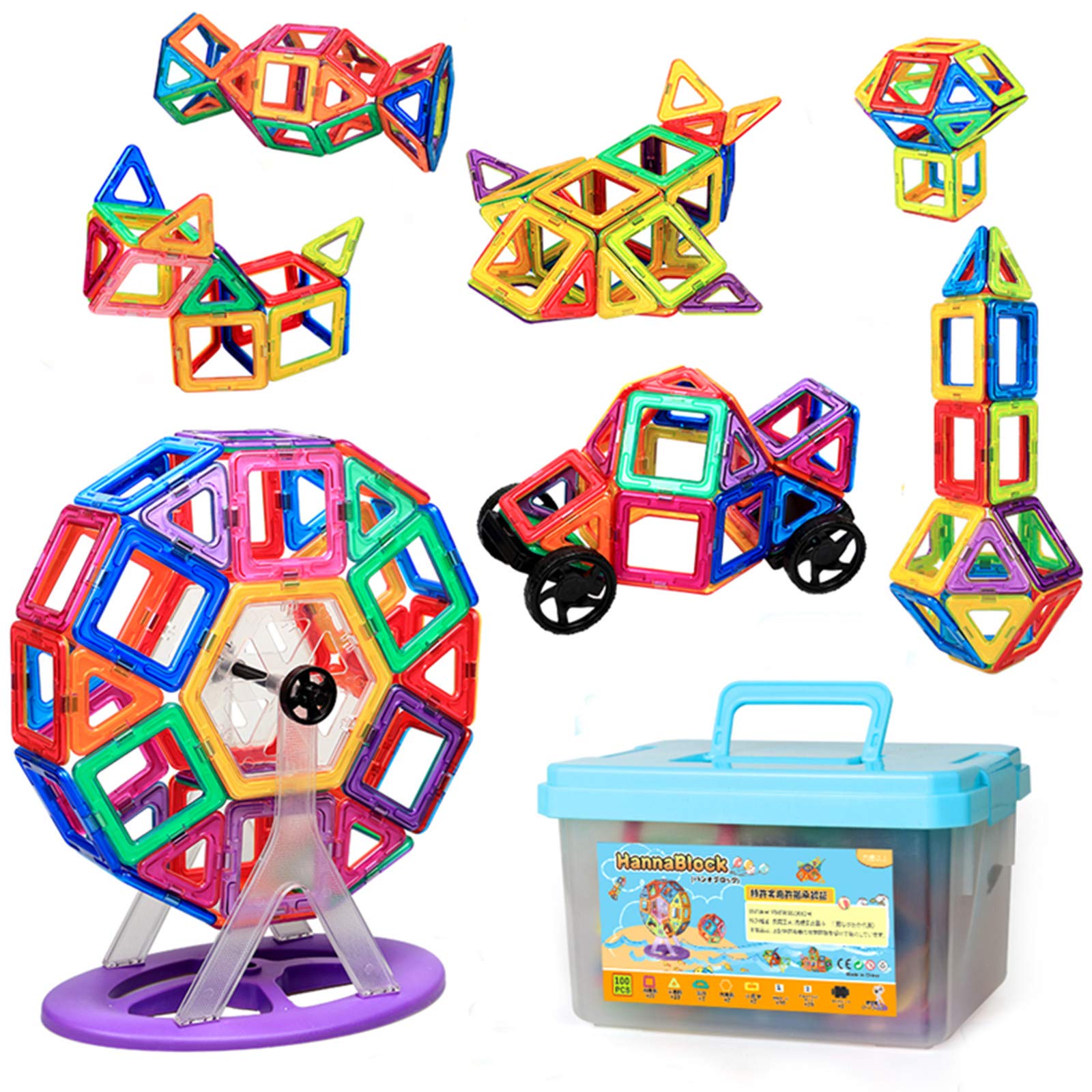 

HannaBlock Magnetic Building Magnetic Educational Toys for Children and Building Blocks Blocks, Toys, (Boys Girls), (100 Pcs)