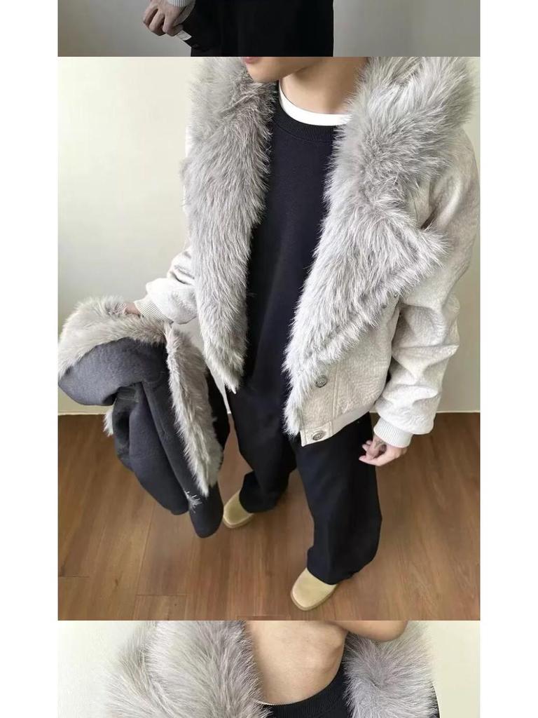 Old Money Style Wolf Constellation Cotton Hooded Jacket: Unisex Winter Outerwear with Velvet, Thick and Loose Fit.