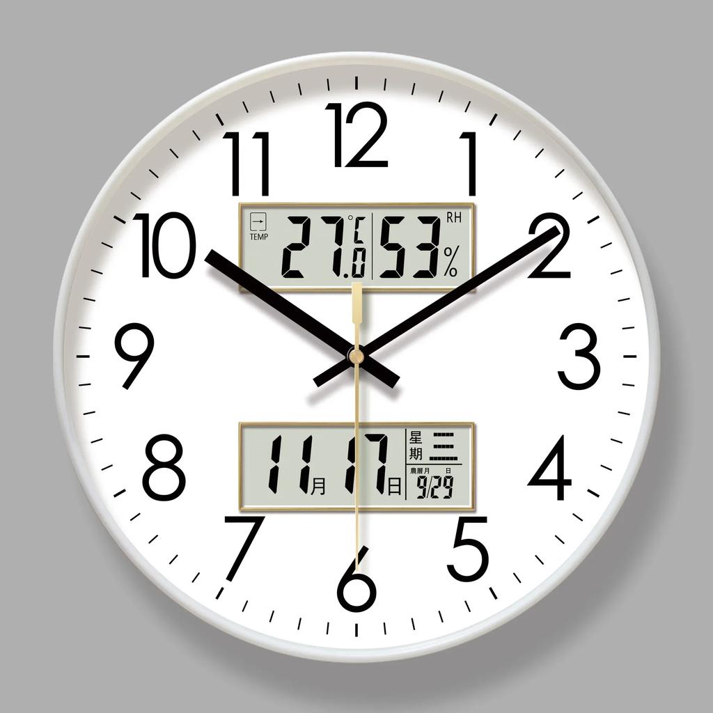 Modern Atomic Wall Clock Temperature Digital Calendar Analog Silent Wall Clock Round Non-Ticking Wall Clock for Office Bedroom