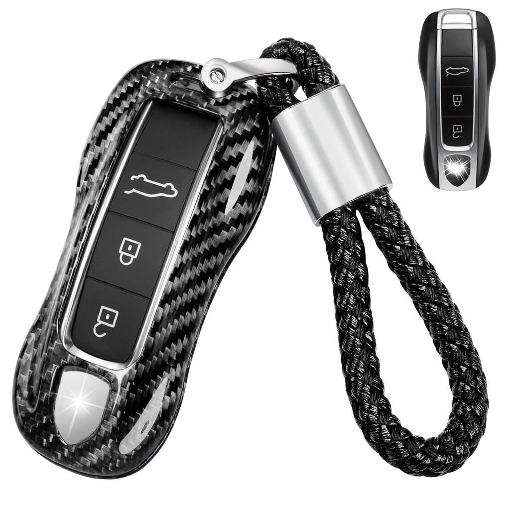 Real Carbon Fiber Porsche Key Fob Cover with Keychain Strap,