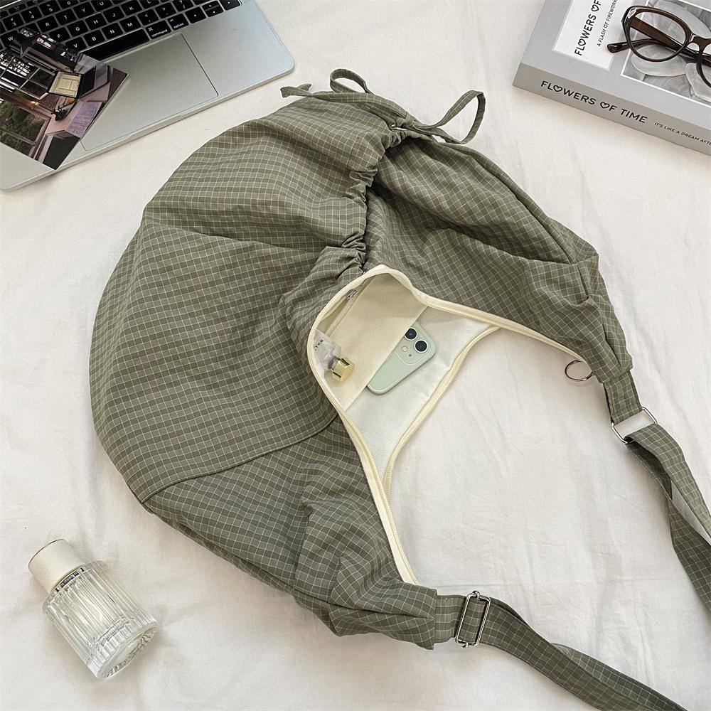 Korean Style Plaid Nyl Shoulder Bags for Women Large Capacity Ladies Hobos Crossbody Bag Travel Portable Female Handbags Tote