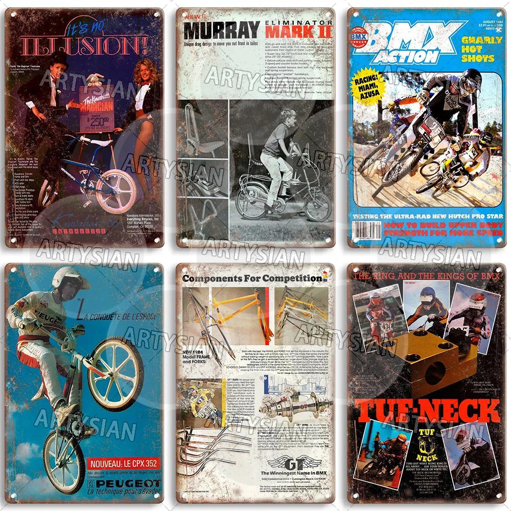 Vintage BMX Bike Metal Sign Bicycle Motocross Plaque Racing Raleigh Kuwahara Raleigh Chopper Peugeot Pro-Am Murray Ace Haro