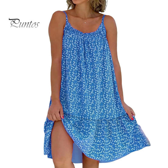 

Женское пляжное платье с маленьким цветочным принтом, свободное трапециевидное платье без рукавов, Гавайи, лоскутное одеяло, мягкий U-образный вырез, длина до колена, большие размеры, женские каникулы, лето, миди, с ремешками L синий