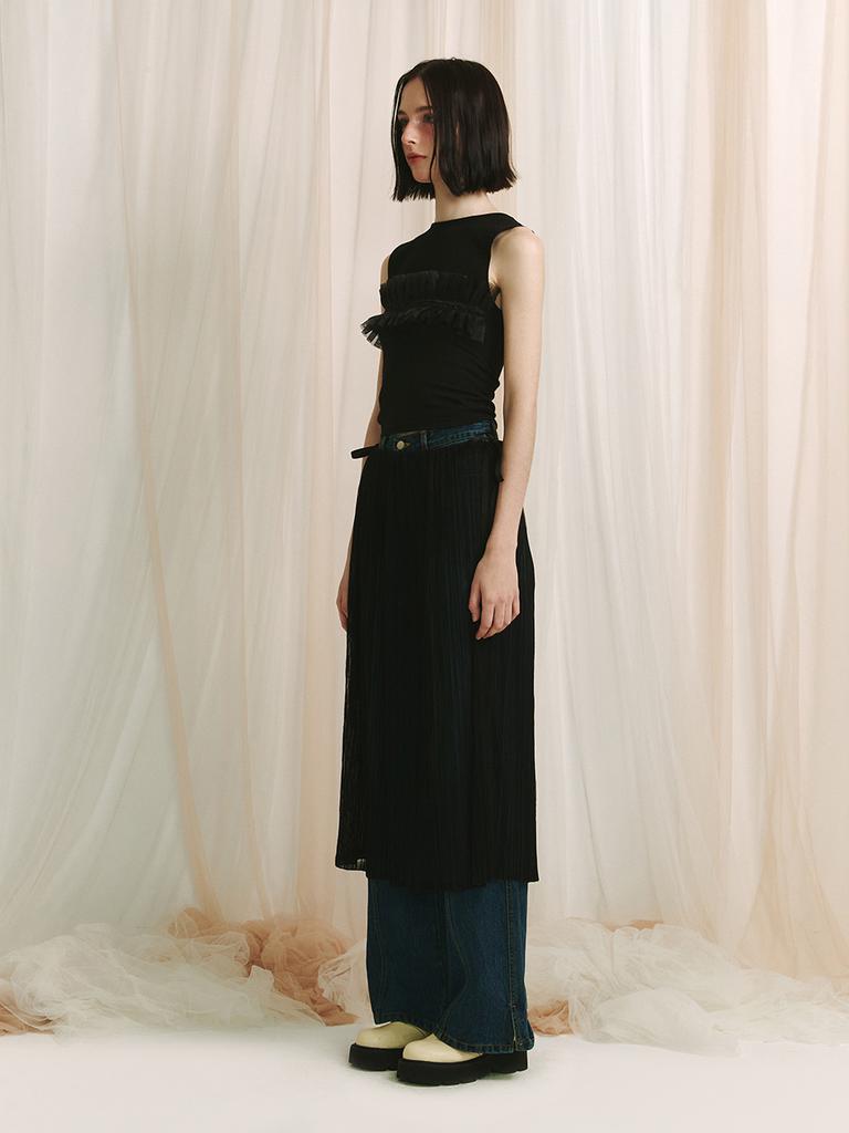 MEENDERI Ruffle Lace Sleeveless Top - Black