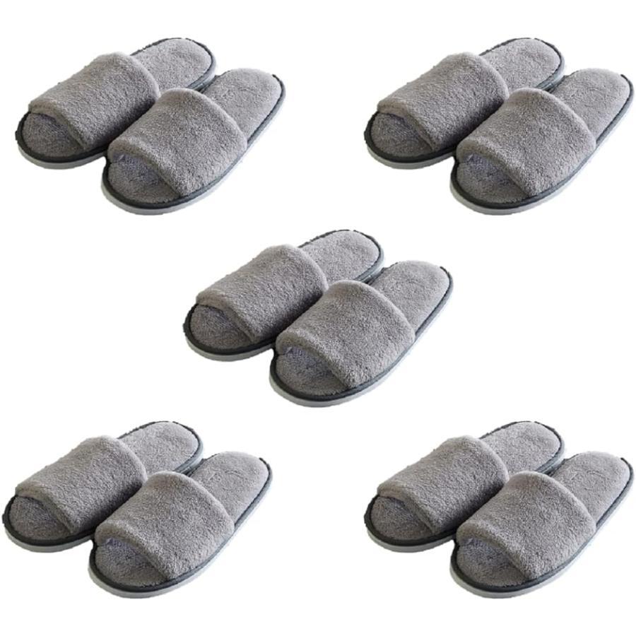 Slippers for women, men, business, fluffy, for guests, 5-pair set, thick sole, washable, indoor (gray/gray, Free Size)