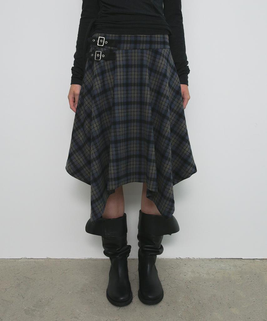 Saendeulig Check Unbalanced Midi Skirt_Purple
