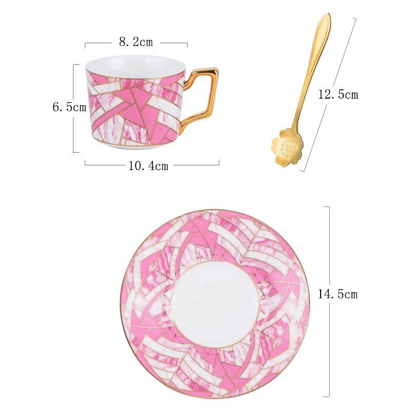 Nordic Courtly Luxury Hand-Painted Gold Ceramic Coffee Cup with Plate Office Marble Mug Afternoon Tea Cups Household Drinkware