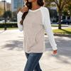 Women's Loose Fit Brushed Long Sleeve Top with Round Neck and Pocket Casual Blouse