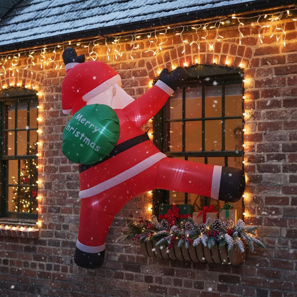 Christmas Inflatable Outdoor Decoration Climbing Santa Claus Gingerbread Inflatable Santa Claus Outdoor with Elf & Reindeer Deco