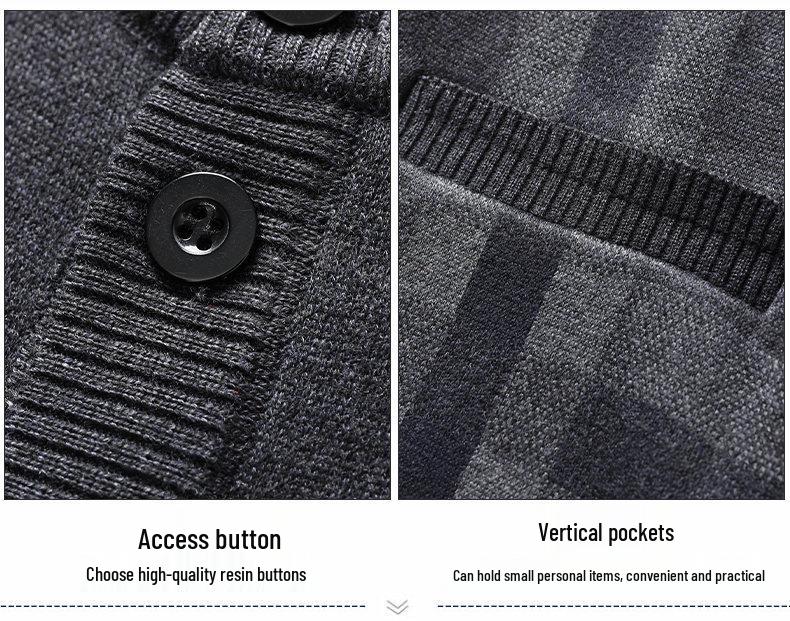 Dad's Plus Velvet Cardigan: Warm Knit Button-Up for Autumn/Winter, Middle-Aged & Elderly Men